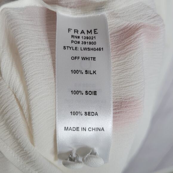 FRAME Feminine Tuck 100% Silk Off White Top, NWT, size Large - Picture 7 of 8